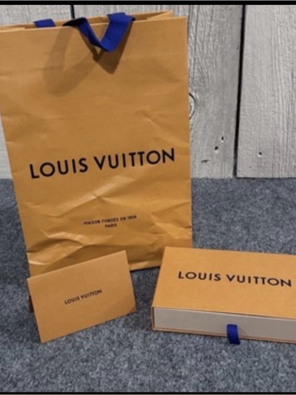 USED Authentic Louis Vuitton 3 Piece Gift Bag Small Slide Box Receipt Holder
